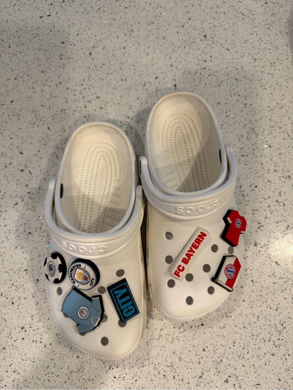 CROCS Cream Classic Clog with Soccer Charms